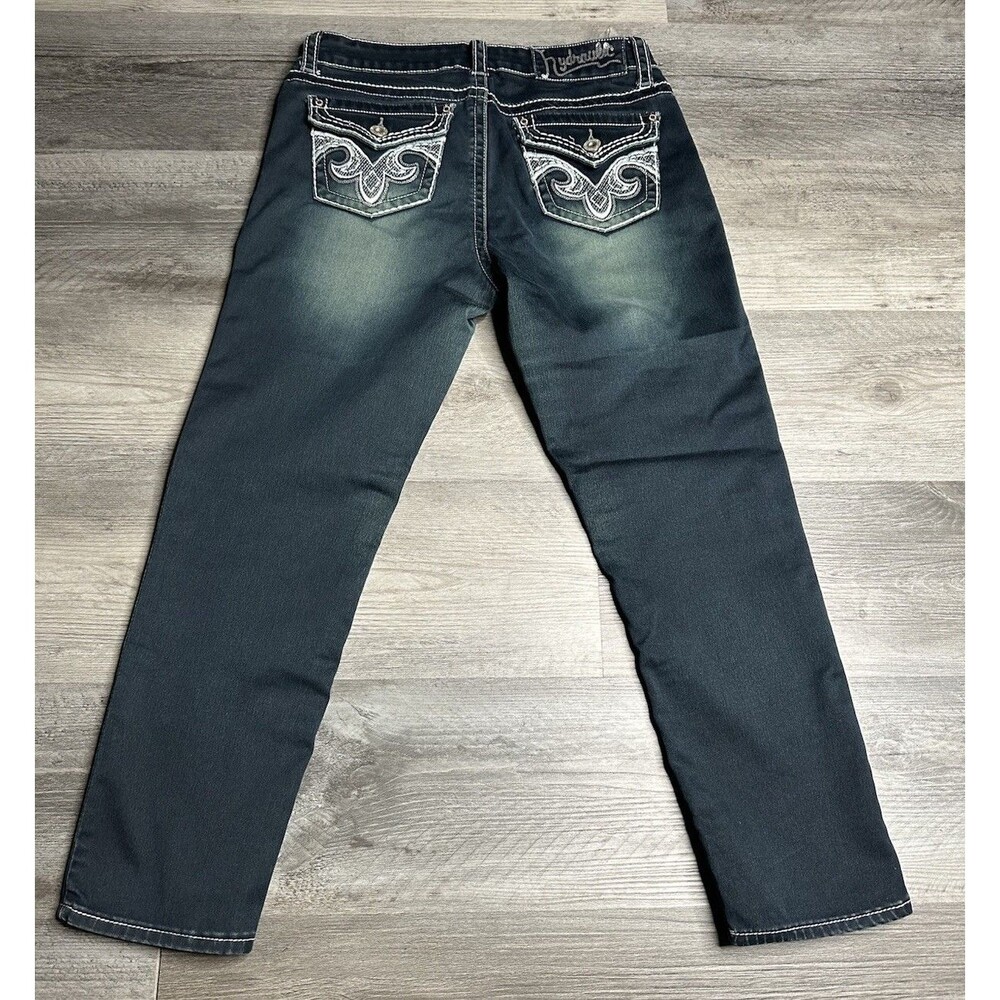 Hydraulic Y2K Embroidered Flap Pocket Capri Jeans Size 11/12 Dark Wash Stretch